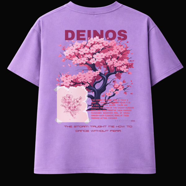 Deinos Duskbloom lavender oversized t-shirt back view – unisex relaxed fit DTF print Indian streetwear
