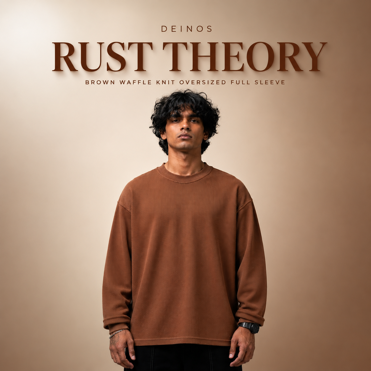 Rust Theory - Brown Waffle Knit Oversized Full Sleeve