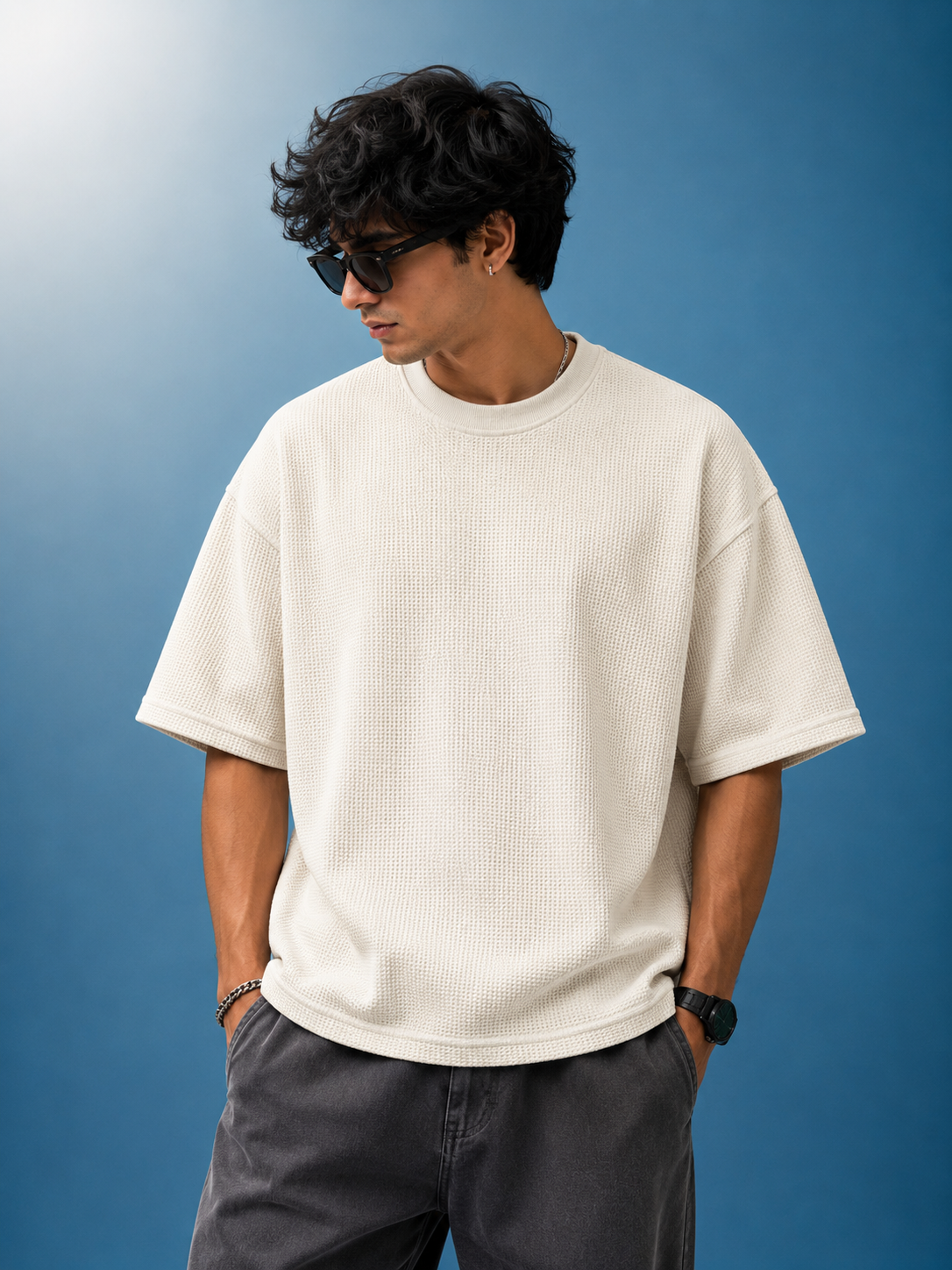 Silent Sand – Off White Waffle Boxy Tee